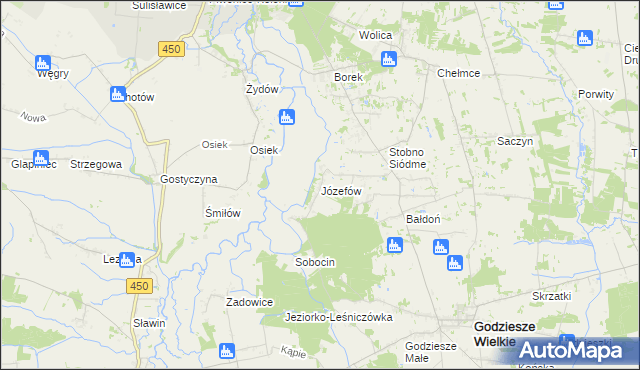 mapa Józefów gmina Godziesze Wielkie, Józefów gmina Godziesze Wielkie na mapie Targeo