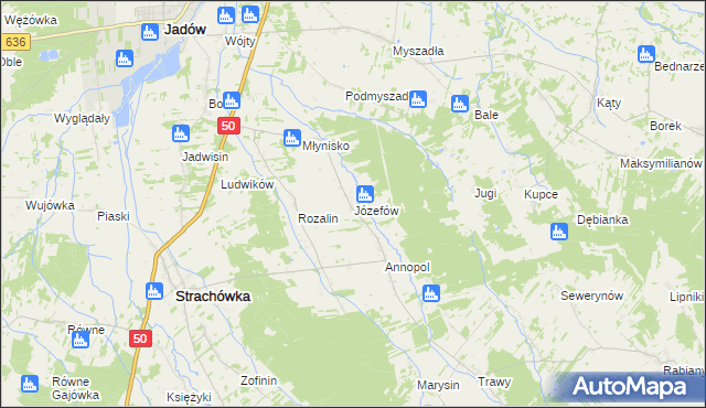 mapa Józefów gmina Strachówka, Józefów gmina Strachówka na mapie Targeo