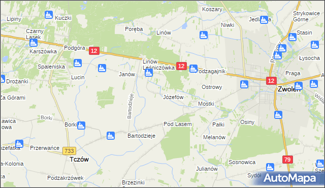 mapa Józefów gmina Tczów, Józefów gmina Tczów na mapie Targeo