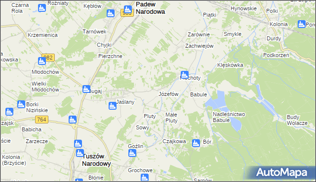 mapa Józefów gmina Tuszów Narodowy, Józefów gmina Tuszów Narodowy na mapie Targeo