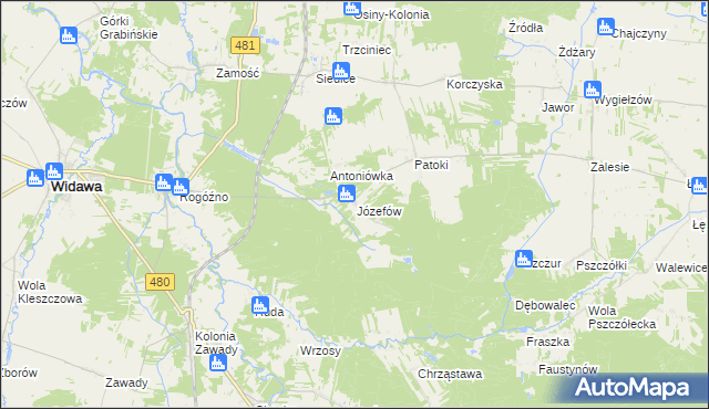 mapa Józefów gmina Widawa, Józefów gmina Widawa na mapie Targeo