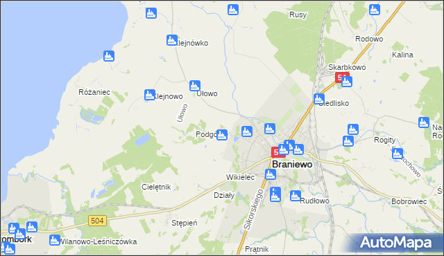 mapa Józefowo gmina Braniewo, Józefowo gmina Braniewo na mapie Targeo
