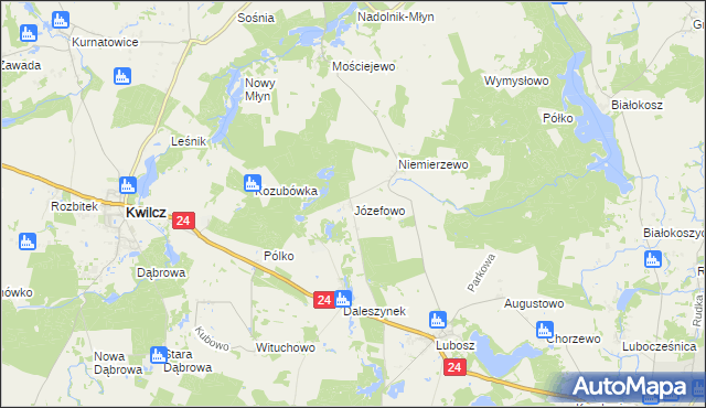 mapa Józefowo gmina Kwilcz, Józefowo gmina Kwilcz na mapie Targeo