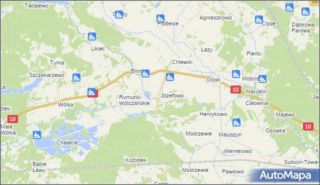 mapa Józefowo gmina Szczutowo, Józefowo gmina Szczutowo na mapie Targeo