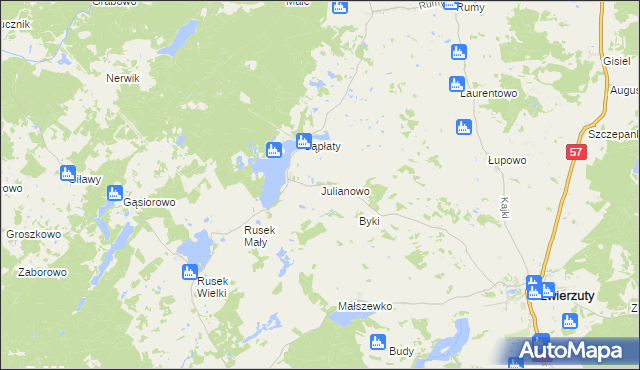 mapa Julianowo gmina Dźwierzuty, Julianowo gmina Dźwierzuty na mapie Targeo