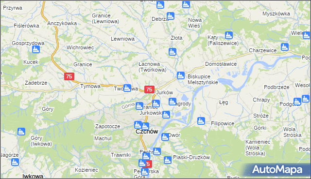 mapa Jurków gmina Czchów, Jurków gmina Czchów na mapie Targeo