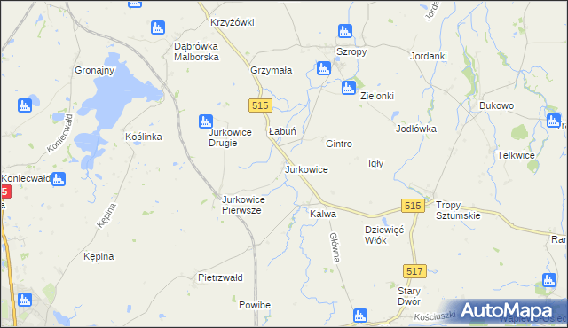 mapa Jurkowice gmina Stary Targ, Jurkowice gmina Stary Targ na mapie Targeo