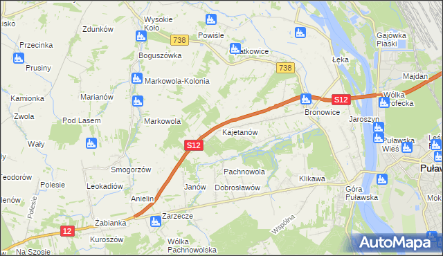 mapa Kajetanów gmina Puławy, Kajetanów gmina Puławy na mapie Targeo
