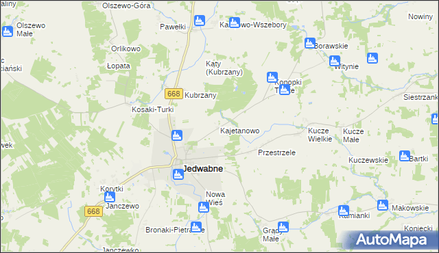 mapa Kajetanowo gmina Jedwabne, Kajetanowo gmina Jedwabne na mapie Targeo