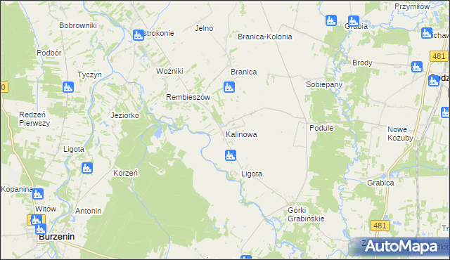 mapa Kalinowa gmina Zapolice, Kalinowa gmina Zapolice na mapie Targeo