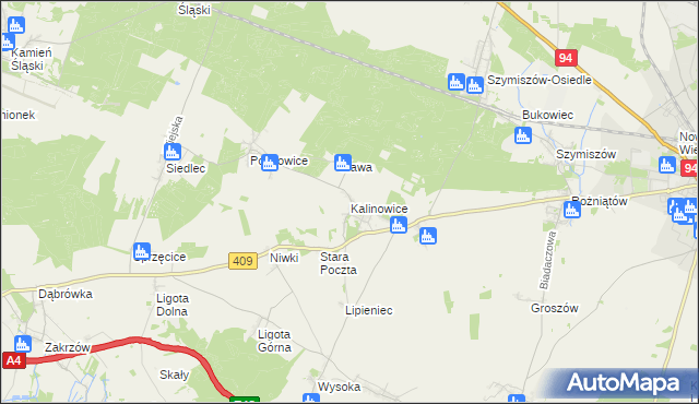 mapa Kalinowice gmina Strzelce Opolskie, Kalinowice gmina Strzelce Opolskie na mapie Targeo