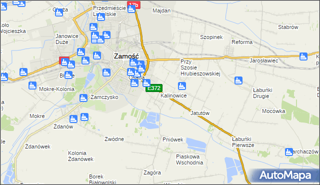 mapa Kalinowice gmina Zamość, Kalinowice gmina Zamość na mapie Targeo
