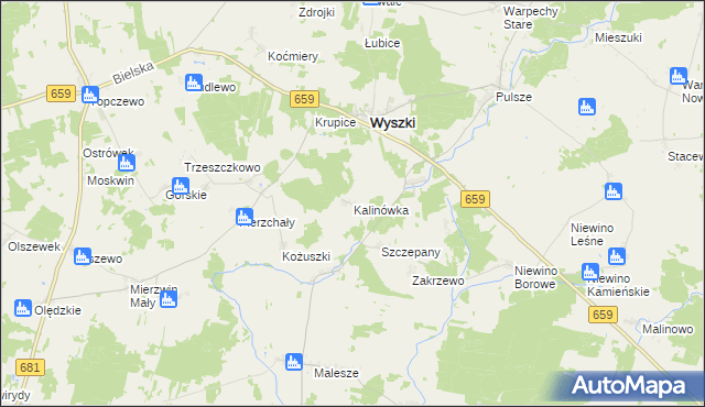 mapa Kalinówka gmina Wyszki, Kalinówka gmina Wyszki na mapie Targeo