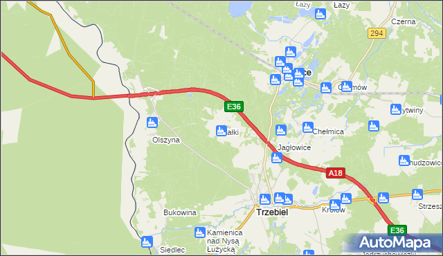 mapa Kałki gmina Trzebiel, Kałki gmina Trzebiel na mapie Targeo