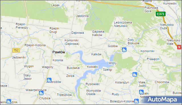 mapa Kałków gmina Pawłów, Kałków gmina Pawłów na mapie Targeo