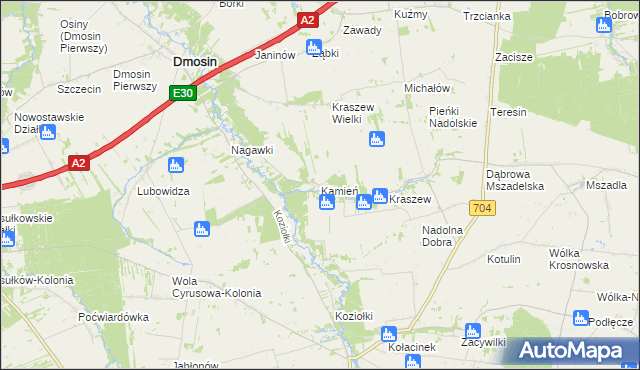 mapa Kamień gmina Dmosin, Kamień gmina Dmosin na mapie Targeo