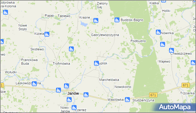 mapa Kamienica gmina Janów, Kamienica gmina Janów na mapie Targeo