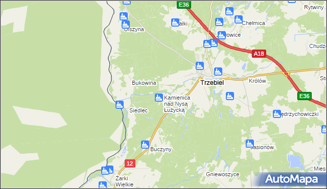 mapa Kamienica nad Nysą Łużycką, Kamienica nad Nysą Łużycką na mapie Targeo