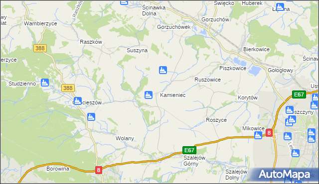 mapa Kamieniec gmina Kłodzko, Kamieniec gmina Kłodzko na mapie Targeo