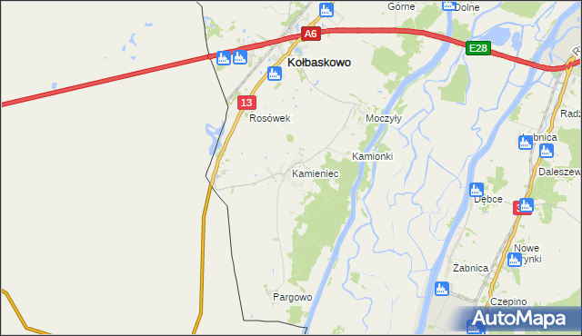 mapa Kamieniec gmina Kołbaskowo, Kamieniec gmina Kołbaskowo na mapie Targeo