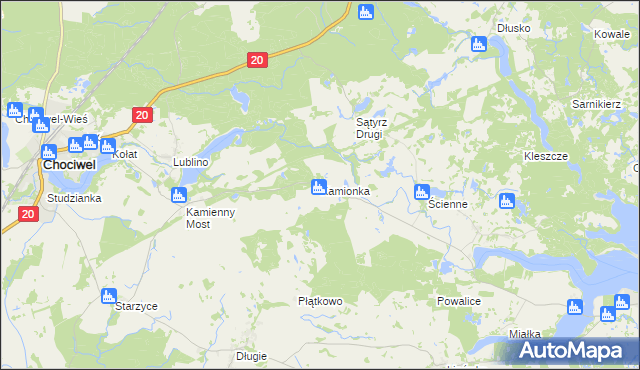 mapa Kamionka gmina Chociwel, Kamionka gmina Chociwel na mapie Targeo