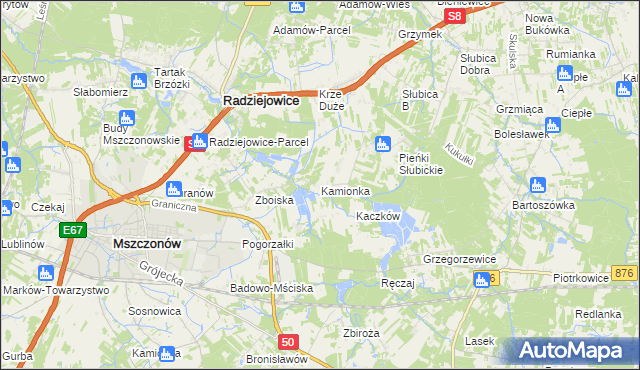 mapa Kamionka gmina Radziejowice, Kamionka gmina Radziejowice na mapie Targeo