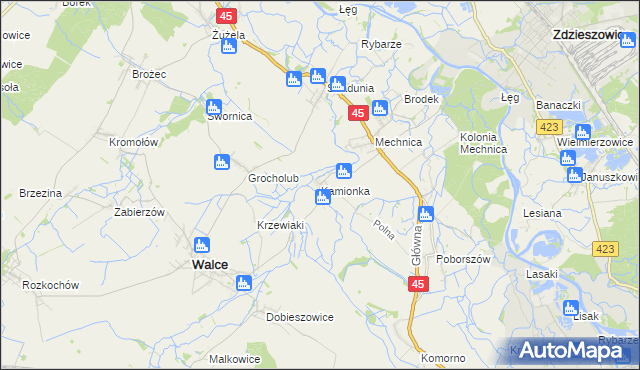 mapa Kamionka gmina Reńska Wieś, Kamionka gmina Reńska Wieś na mapie Targeo