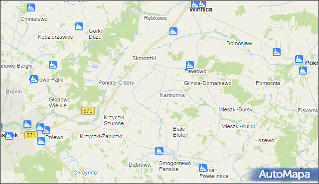 mapa Kamionna gmina Winnica, Kamionna gmina Winnica na mapie Targeo