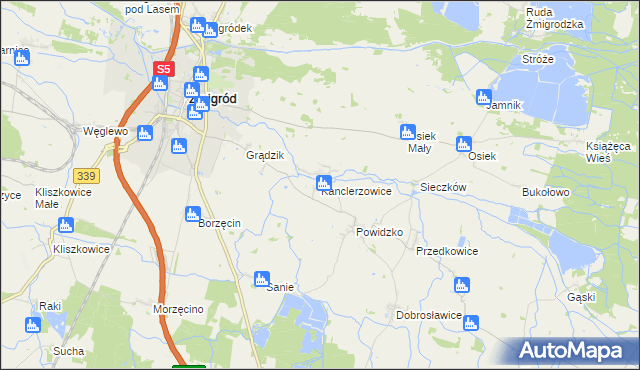 mapa Kanclerzowice, Kanclerzowice na mapie Targeo