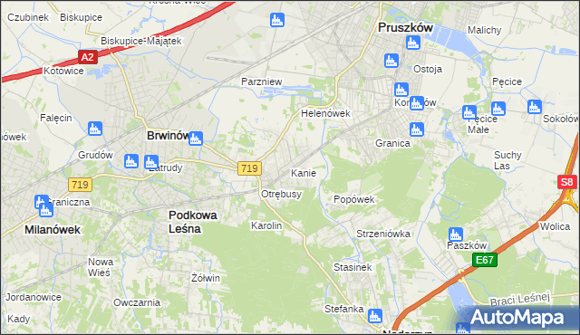 mapa Kanie gmina Brwinów, Kanie gmina Brwinów na mapie Targeo