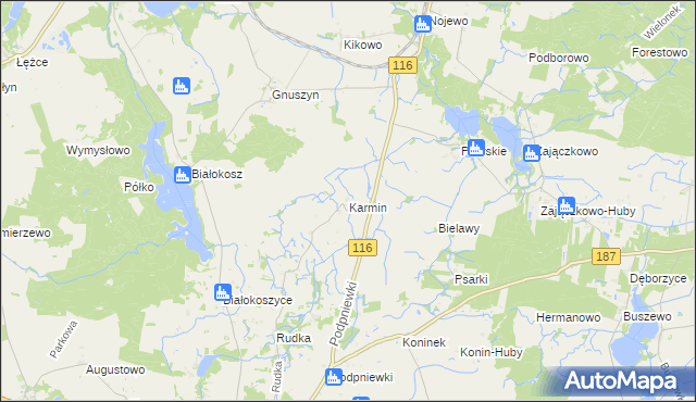 mapa Karmin gmina Pniewy, Karmin gmina Pniewy na mapie Targeo