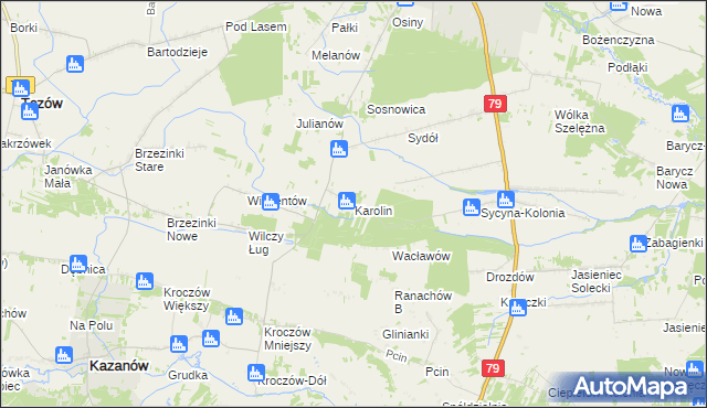 mapa Karolin gmina Zwoleń, Karolin gmina Zwoleń na mapie Targeo