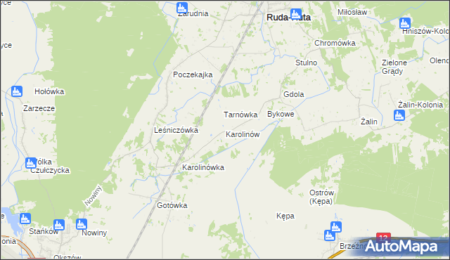 mapa Karolinów gmina Ruda-Huta, Karolinów gmina Ruda-Huta na mapie Targeo