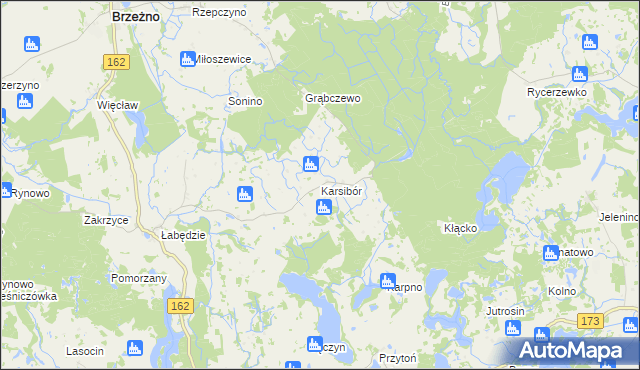 mapa Karsibór gmina Brzeżno, Karsibór gmina Brzeżno na mapie Targeo