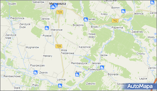 mapa Karsznice gmina Małogoszcz, Karsznice gmina Małogoszcz na mapie Targeo