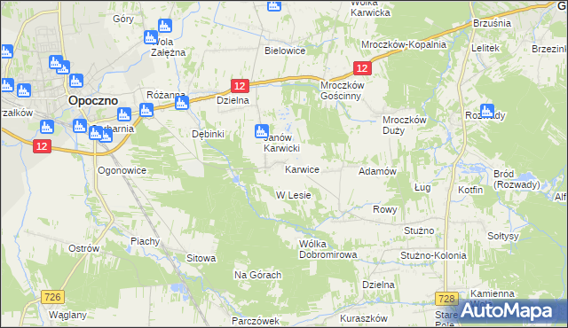 mapa Karwice gmina Opoczno, Karwice gmina Opoczno na mapie Targeo
