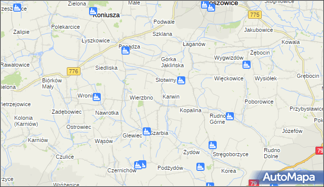 mapa Karwin gmina Koniusza, Karwin gmina Koniusza na mapie Targeo