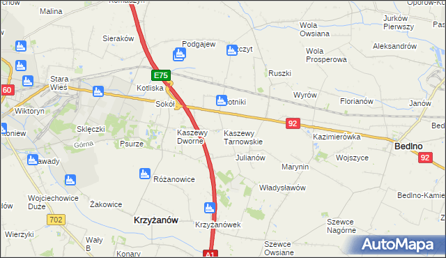 mapa Kaszewy Tarnowskie, Kaszewy Tarnowskie na mapie Targeo