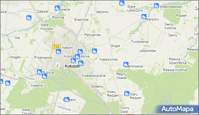 mapa Katarzynów gmina Koluszki, Katarzynów gmina Koluszki na mapie Targeo