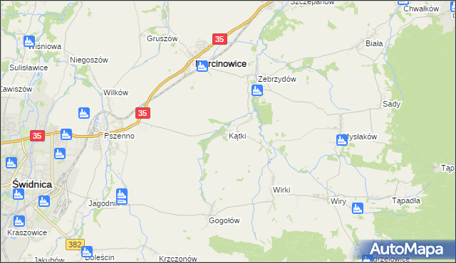 mapa Kątki gmina Marcinowice, Kątki gmina Marcinowice na mapie Targeo