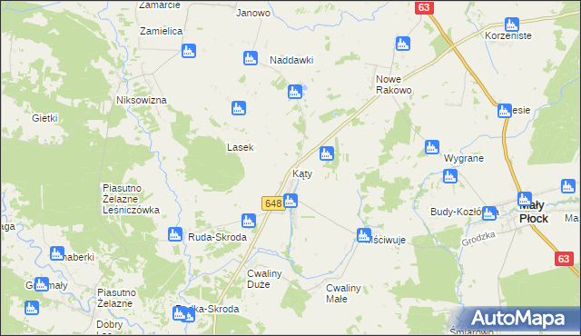 mapa Kąty gmina Mały Płock, Kąty gmina Mały Płock na mapie Targeo