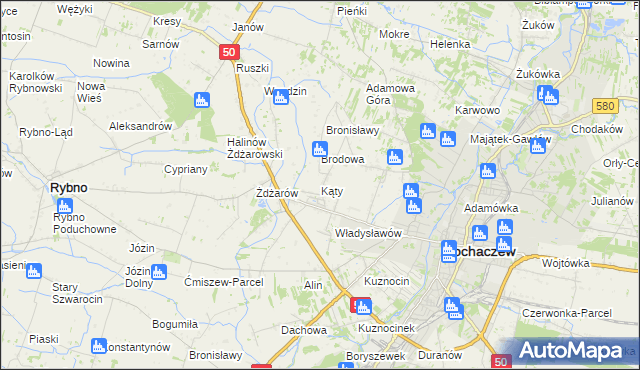 mapa Kąty gmina Sochaczew, Kąty gmina Sochaczew na mapie Targeo