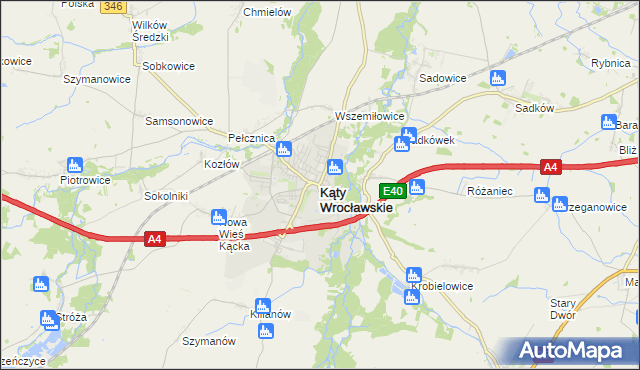 mapa Kąty Wrocławskie, Kąty Wrocławskie na mapie Targeo
