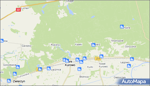 mapa Kawki gmina Stare Kurowo, Kawki gmina Stare Kurowo na mapie Targeo