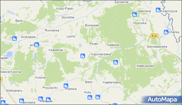 mapa Kazimierówka gmina Żmudź, Kazimierówka gmina Żmudź na mapie Targeo