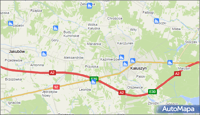 mapa Kazimierzów gmina Kałuszyn, Kazimierzów gmina Kałuszyn na mapie Targeo