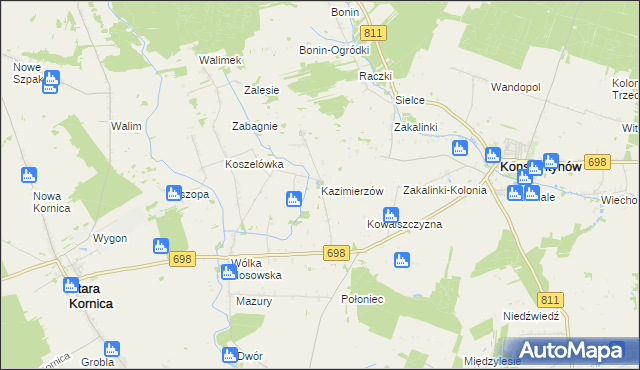 mapa Kazimierzów gmina Stara Kornica, Kazimierzów gmina Stara Kornica na mapie Targeo