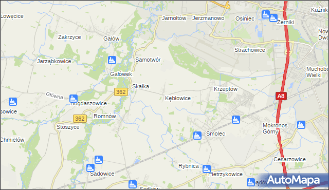 mapa Kębłowice gmina Kąty Wrocławskie, Kębłowice gmina Kąty Wrocławskie na mapie Targeo