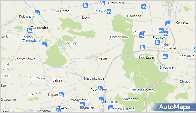 mapa Kępie gmina Kozłów, Kępie gmina Kozłów na mapie Targeo