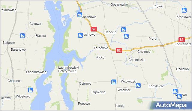 mapa Kicko gmina Kruszwica, Kicko gmina Kruszwica na mapie Targeo